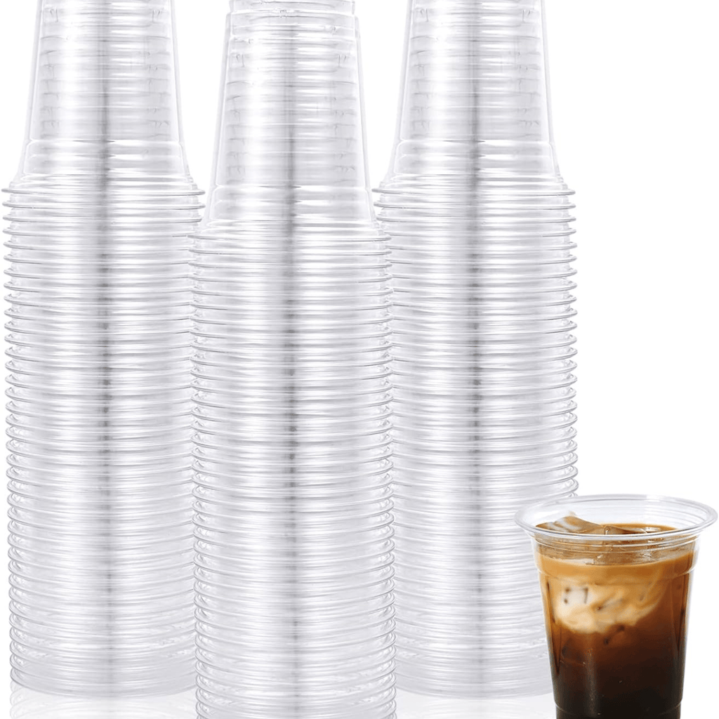 12oz Plastic Clear PET Cups With Flat Lid & Straw, for All Kinds of Beverages