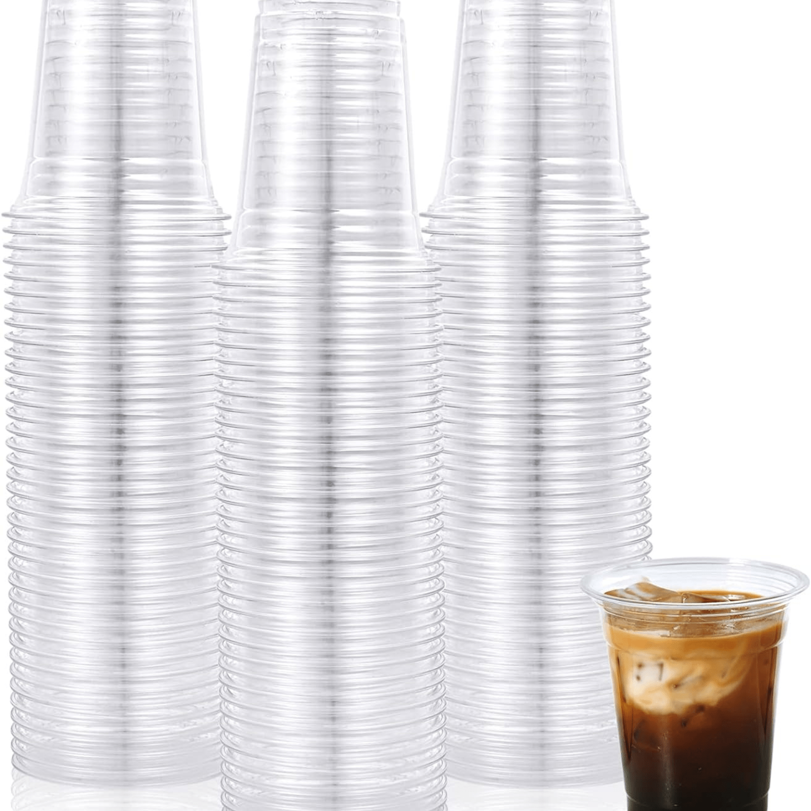 12oz Plastic Clear PET Cups With Flat Lid & Straw, for All Kinds of Beverages