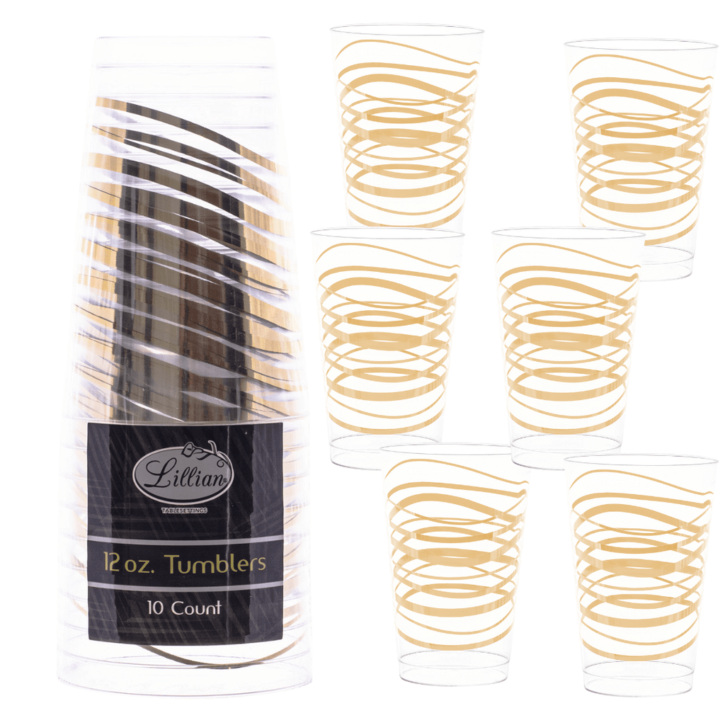 12oz Hard Plastic Ripple Transparent Gold Cups