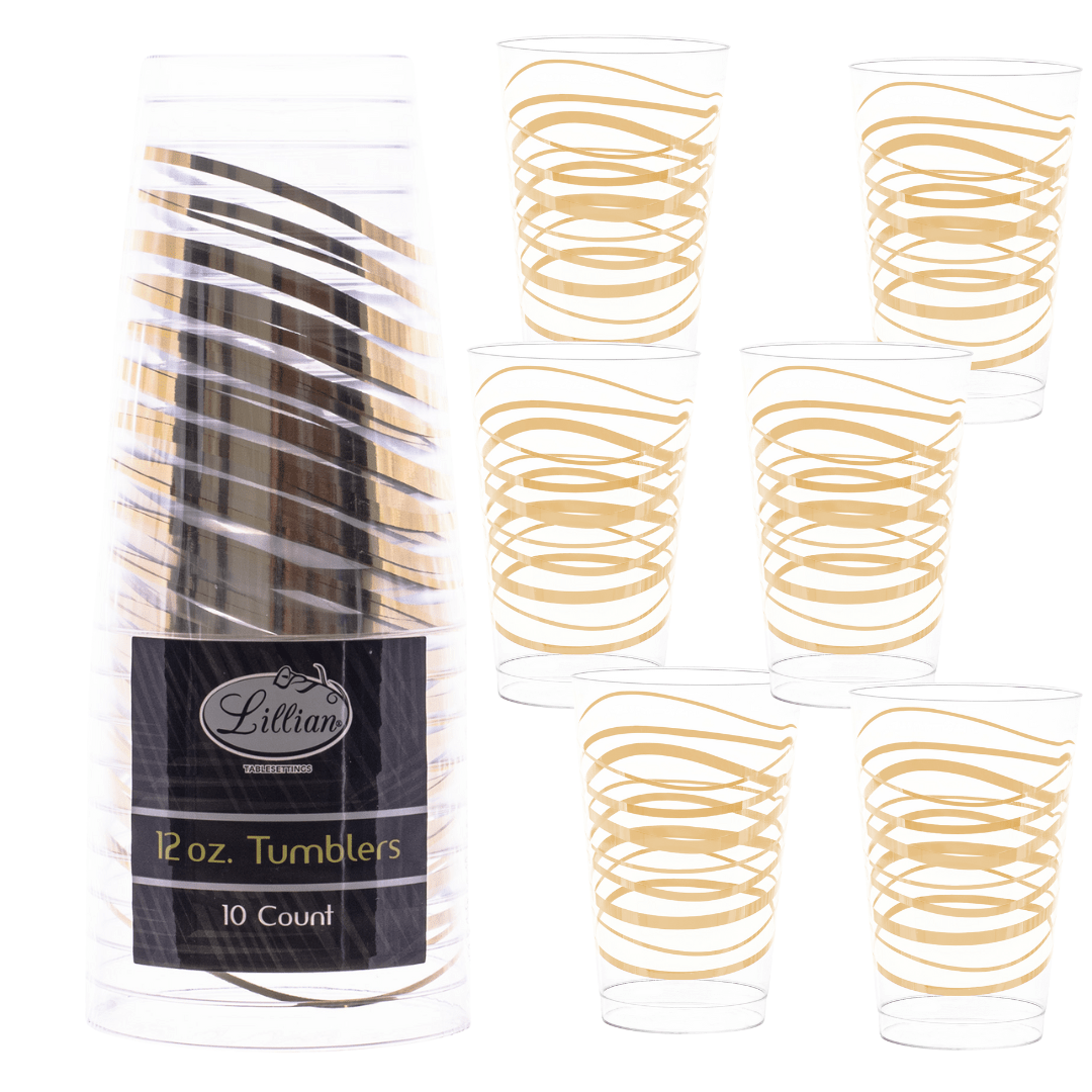12oz Hard Plastic Ripple Transparent Gold Cups
