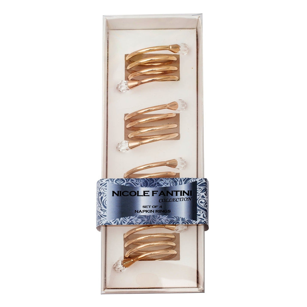 SALE Spiral Gold Plated Napkin Rings 4 piece Set (Decorative diamond accents may fall off during shipping)
