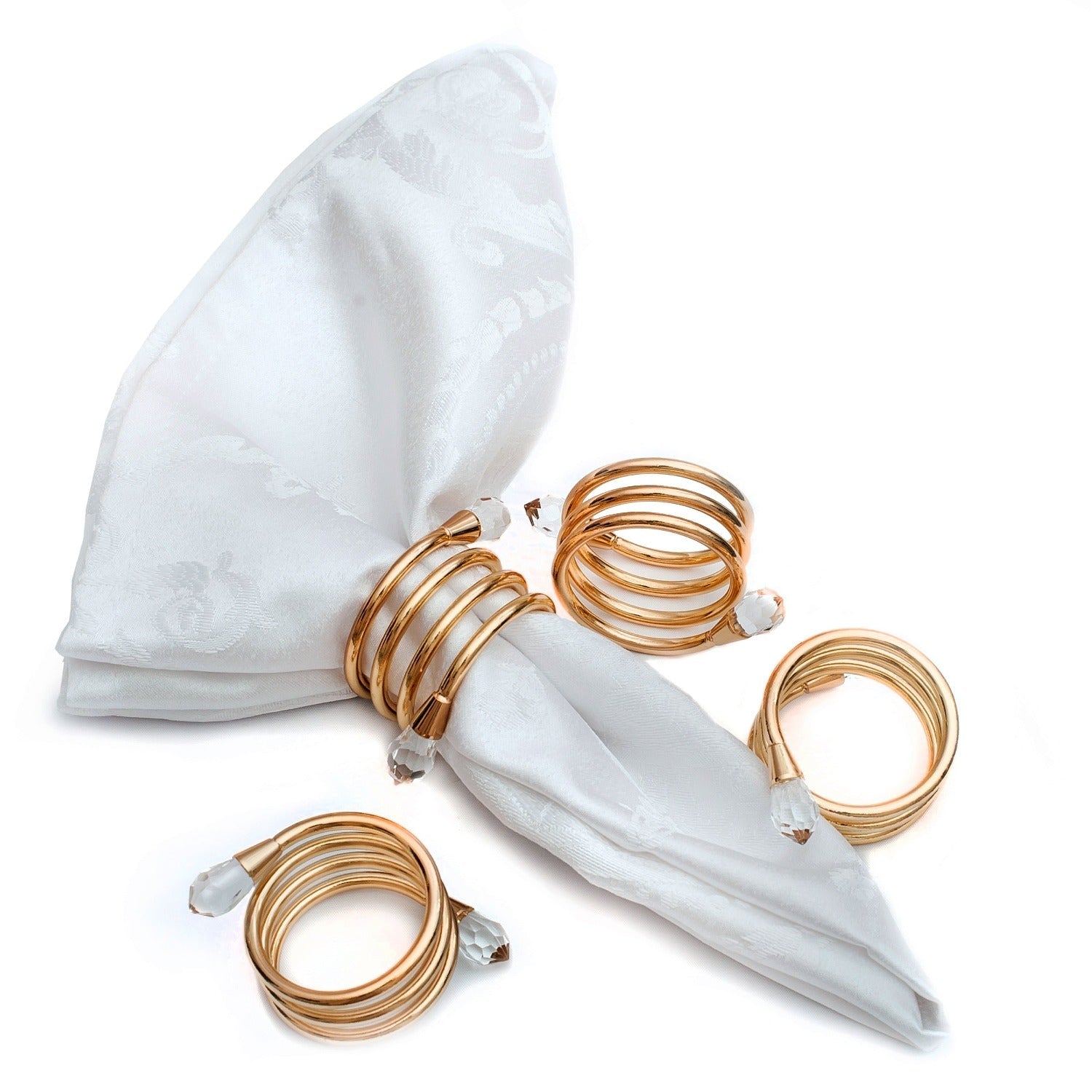 SALE Spiral Gold Plated Napkin Rings 4 piece Set (Decorative diamond accents may fall off during shipping)