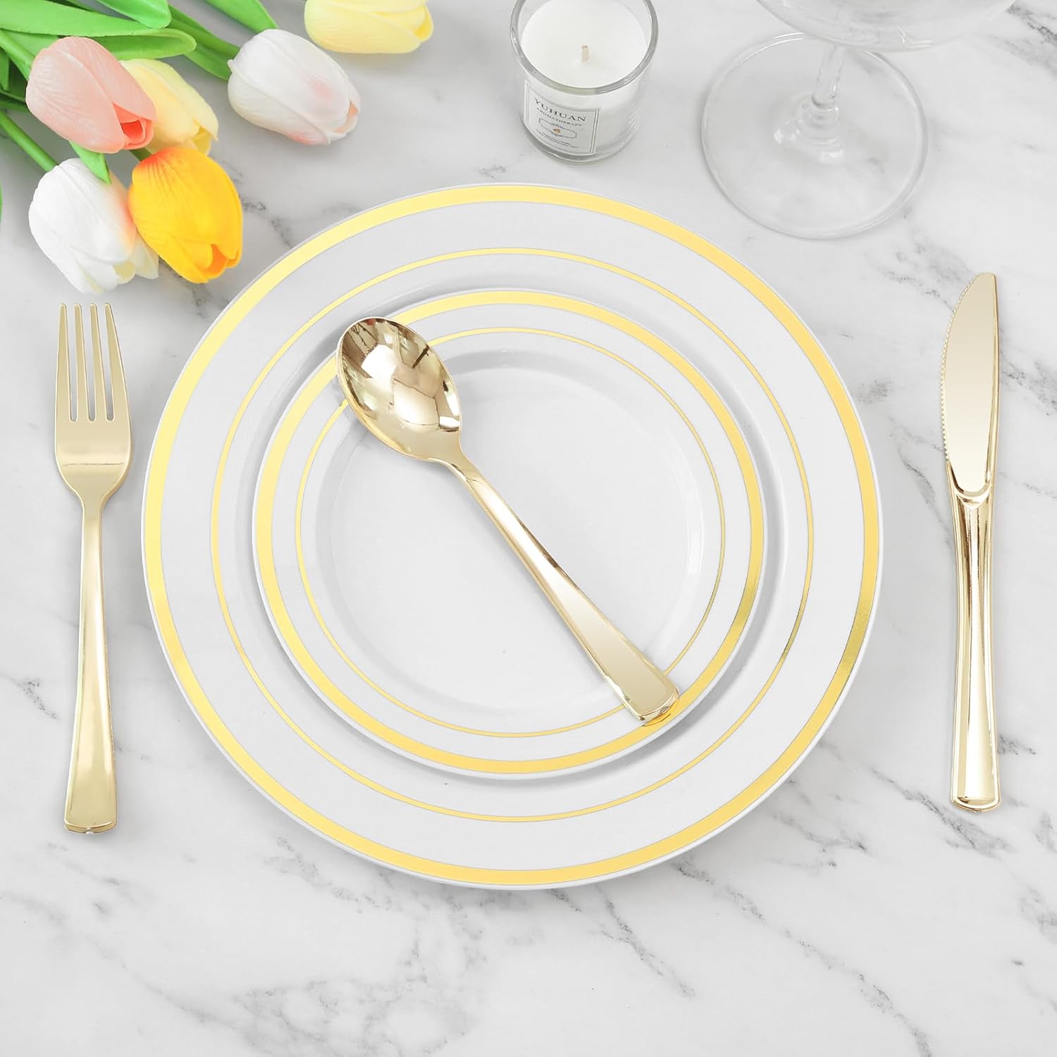 Spoons Gold Cutlery Heavyweight Disposable Plastic