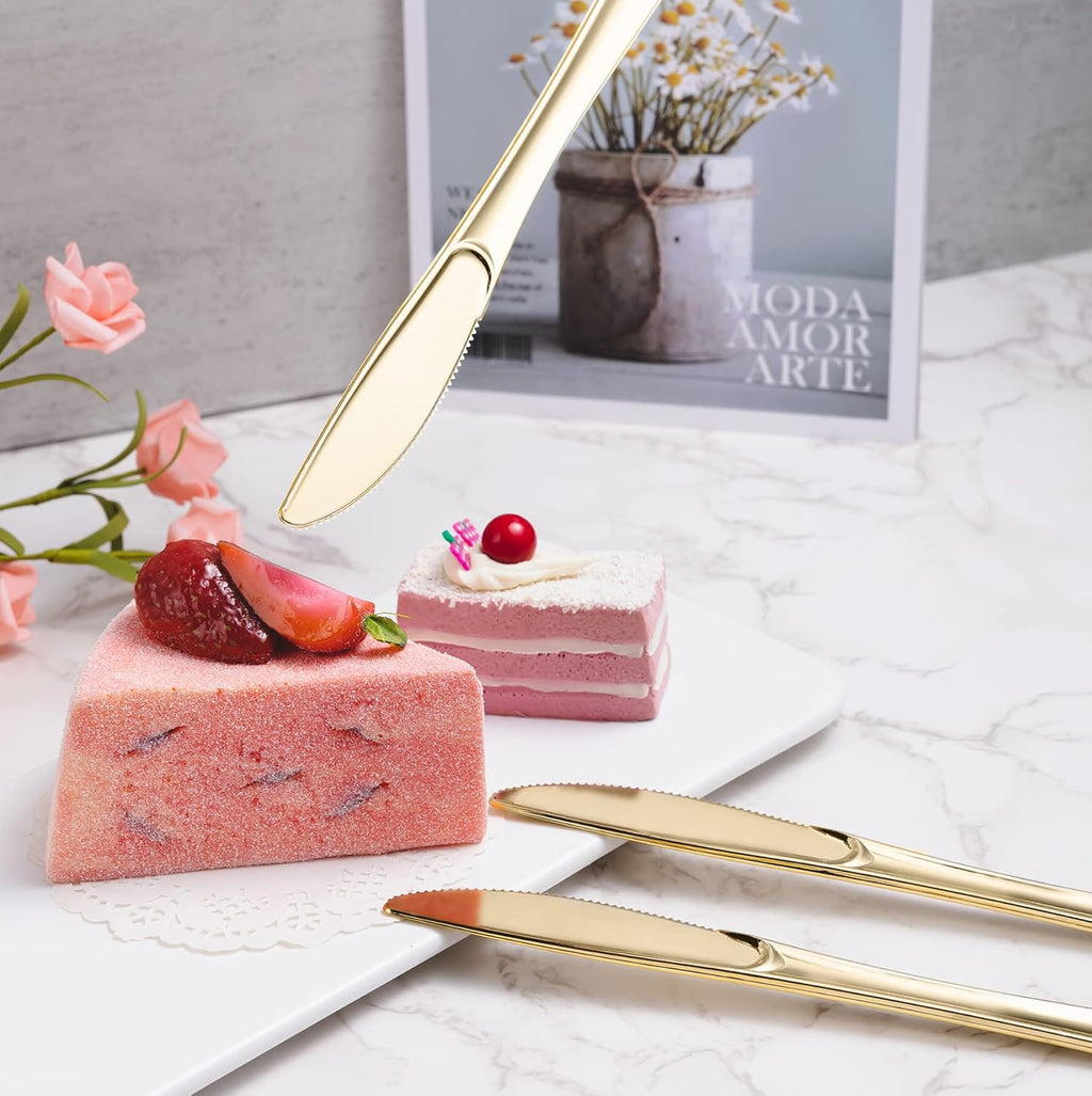 Knives Gold Cutlery Heavyweight Disposable Plastic