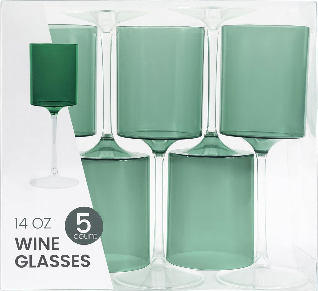 14oz Two Tone  Green /Clear Plastic Wine Goblets