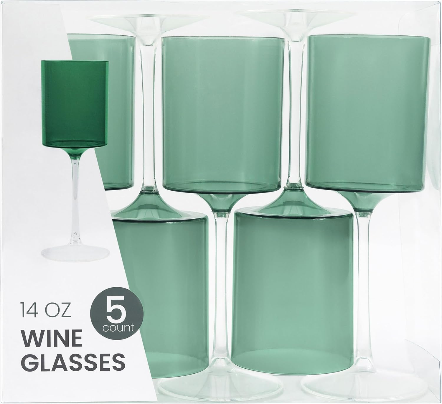 14oz Two Tone  Green /Clear Plastic Wine Goblets