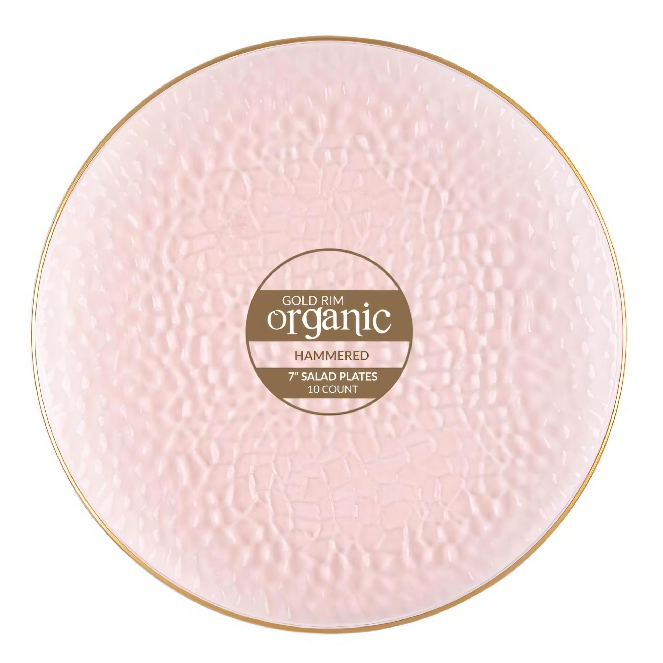 Organic 7" Pink with Gold Rim Plastic Disposable Appetizer/Dessert Plate