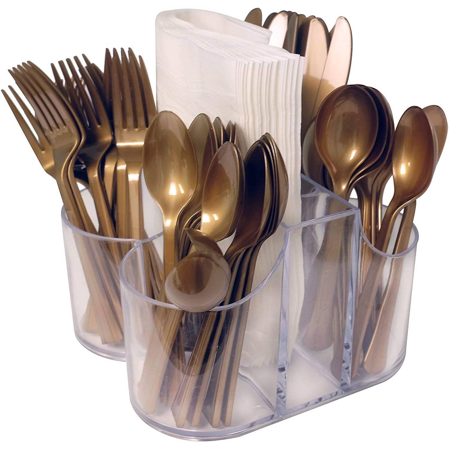 Cutlery Caddy Organizer 5 Compartment Silverware Napkin Holder Plastic