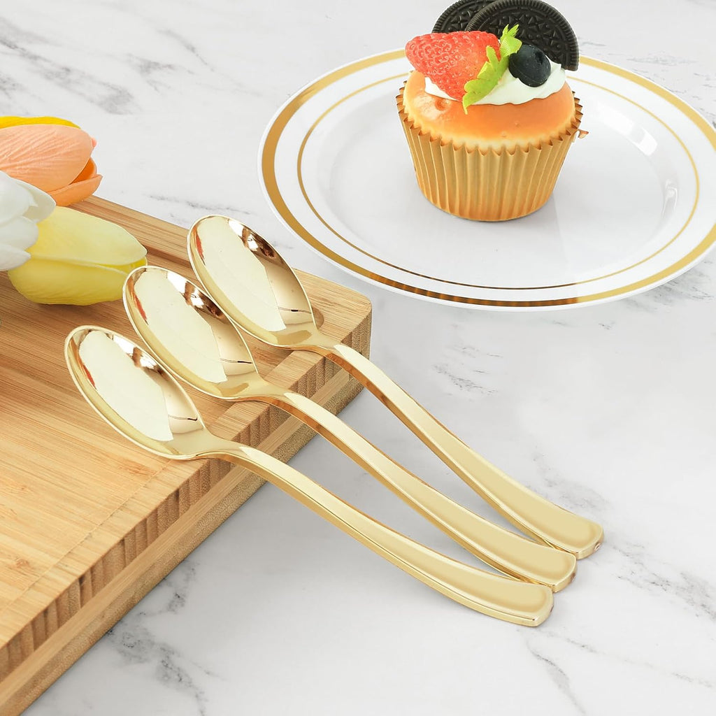 Spoons Gold Cutlery Heavyweight Disposable Plastic