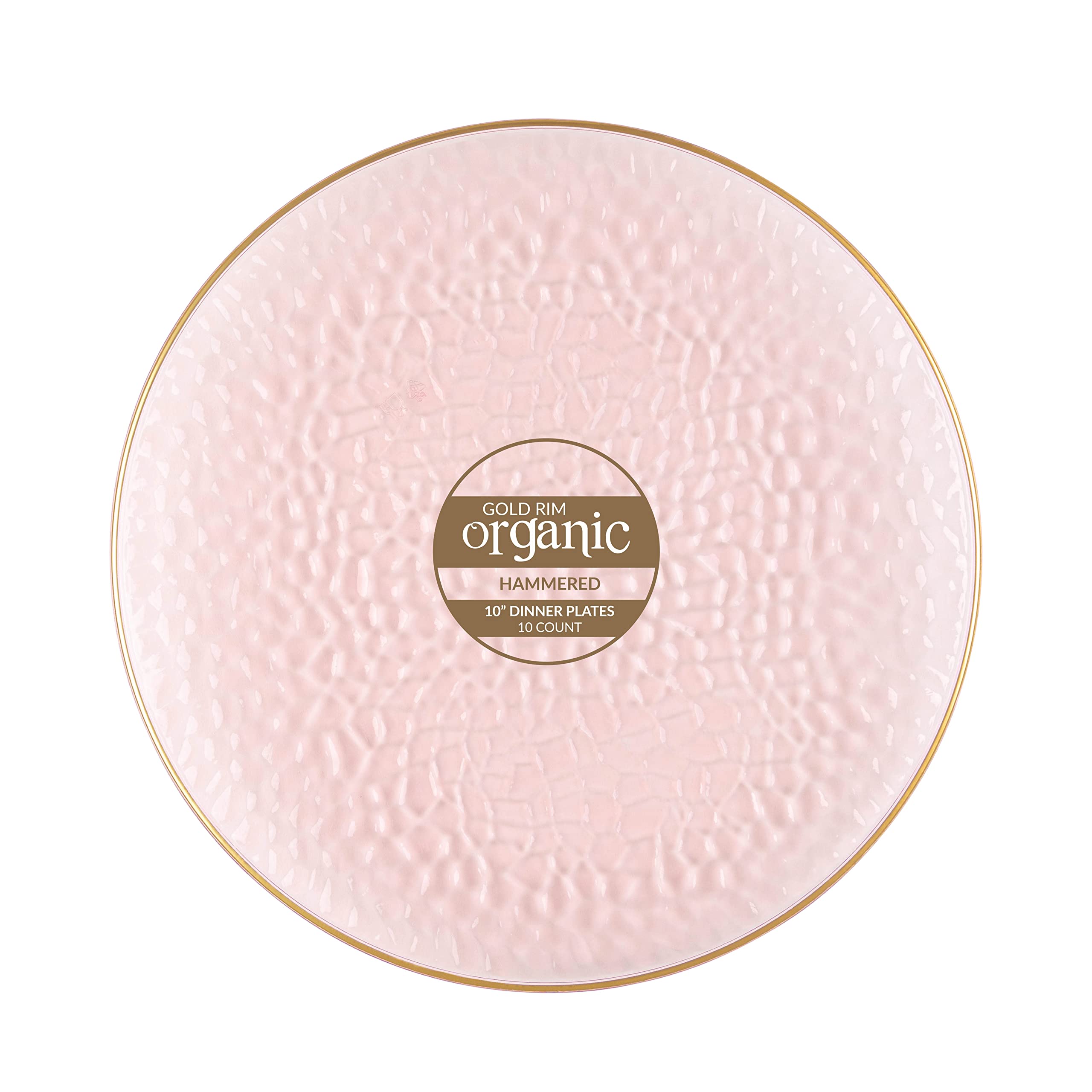 Organic Hammered 10" Pink with Gold Rim Disposable Plastic Dinner Plate