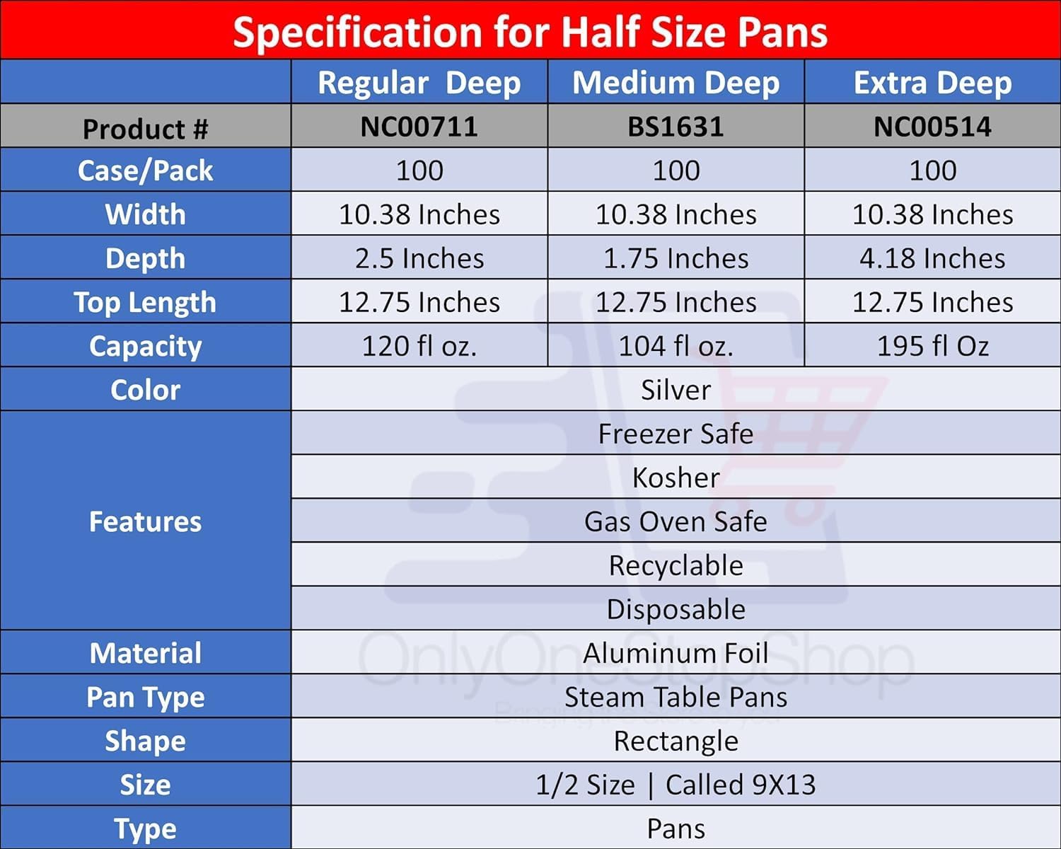 9×13 Half Size Heavy Weight Aluminum Pans with Dome lids