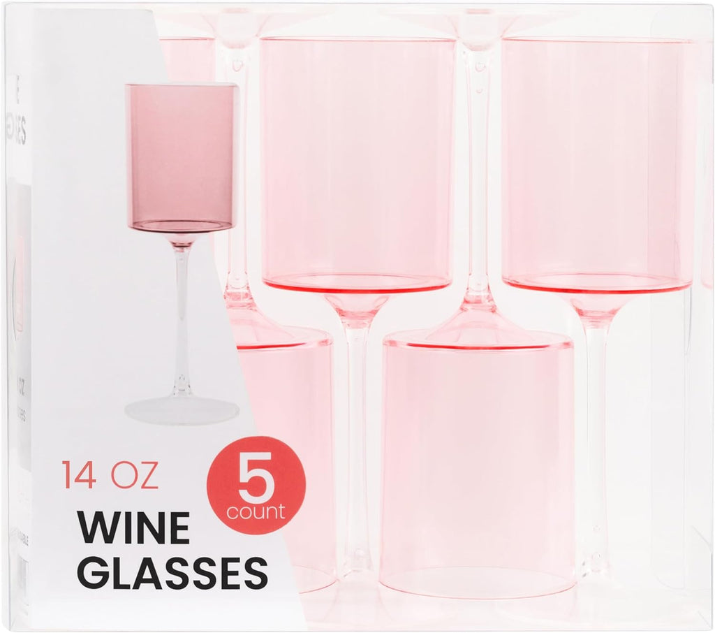 14oz Two Tone Pink /Clear Plastic Wine Goblets