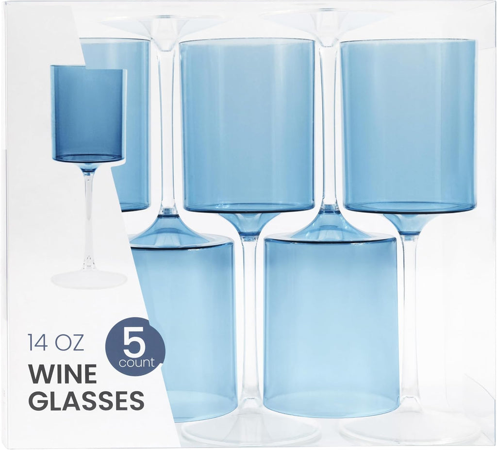 14oz Two Tone Blue/Clear Plastic Wine Goblets