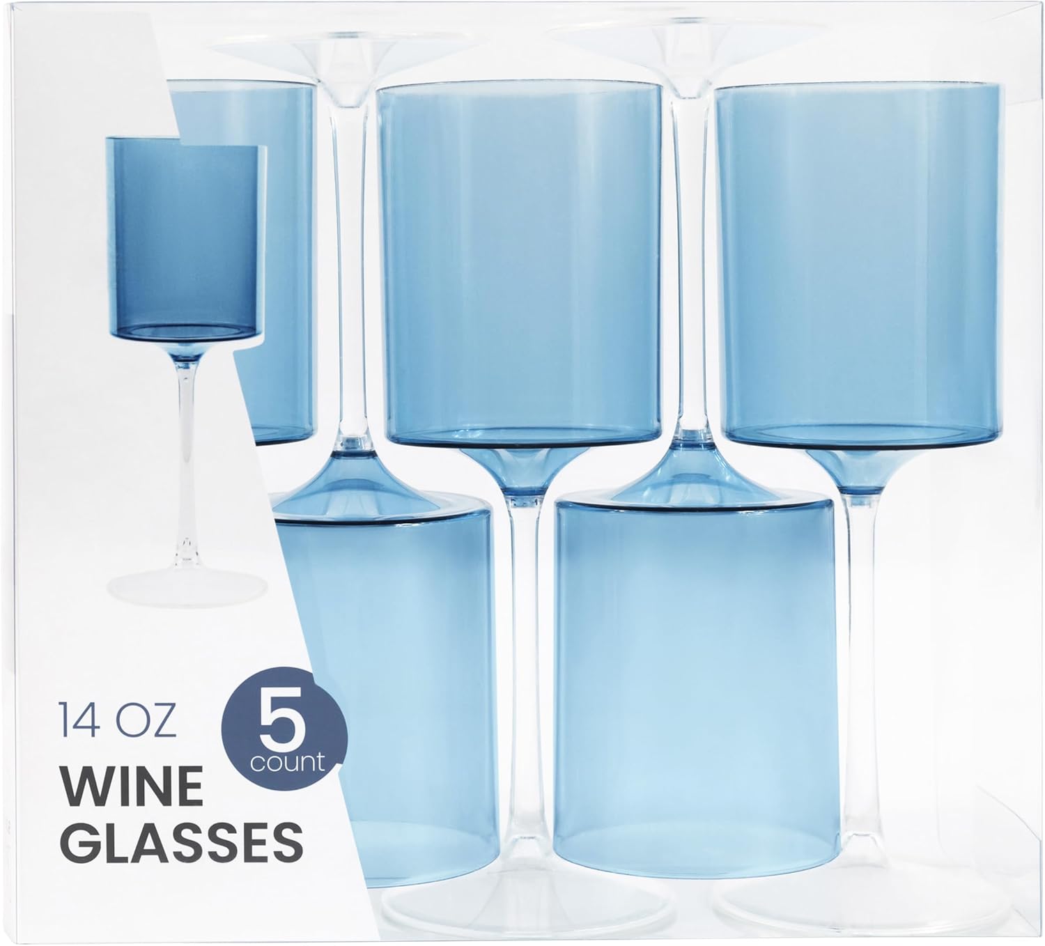 14oz Two Tone Blue/Clear Plastic Wine Goblets