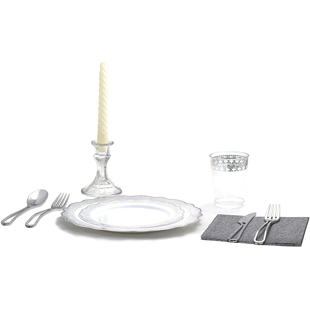 Confetti 9.5" Plastic Plate White Silver 10 Pack