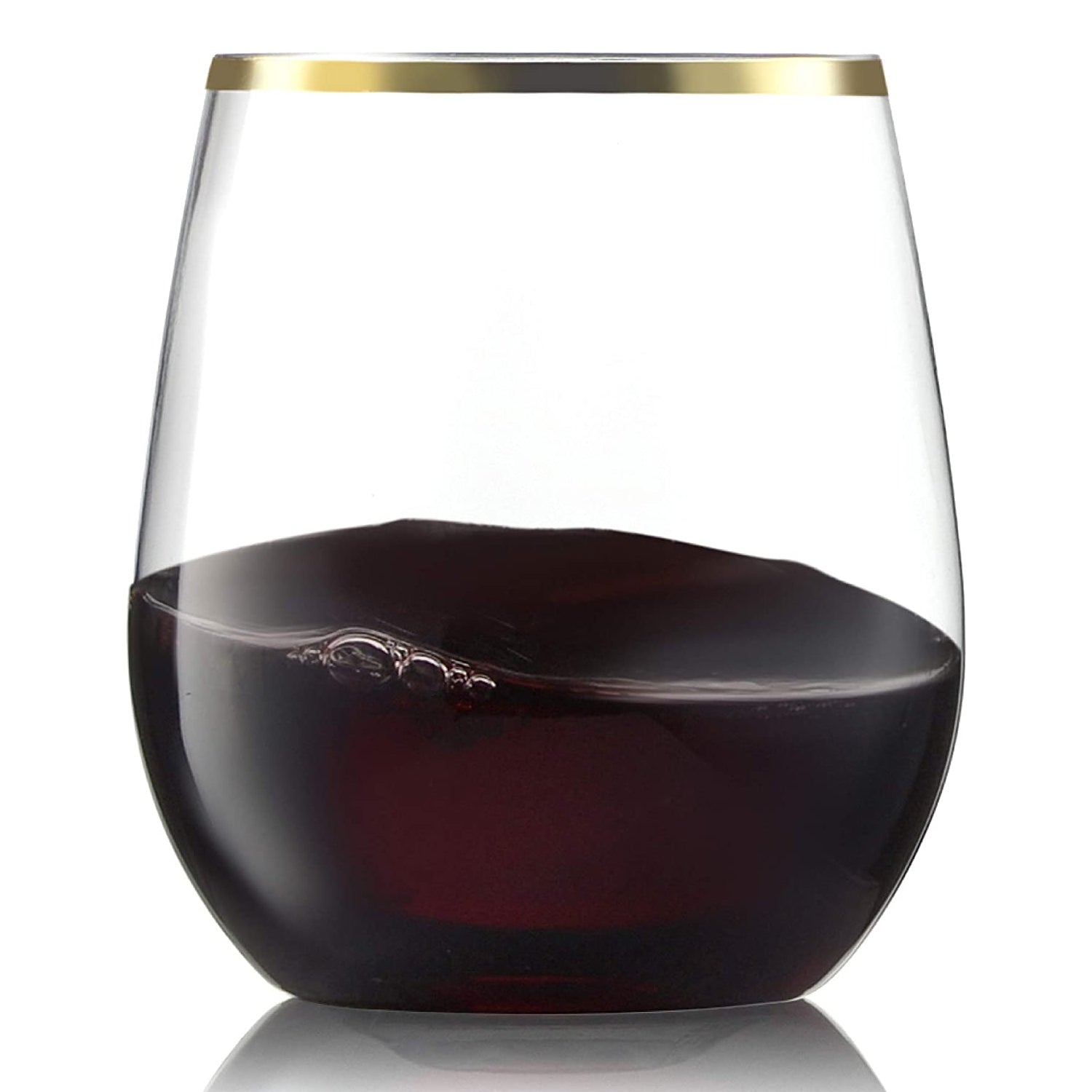 12oz Gold Rim Stemless Plastic Wine Glasses Goblet 6 Pack