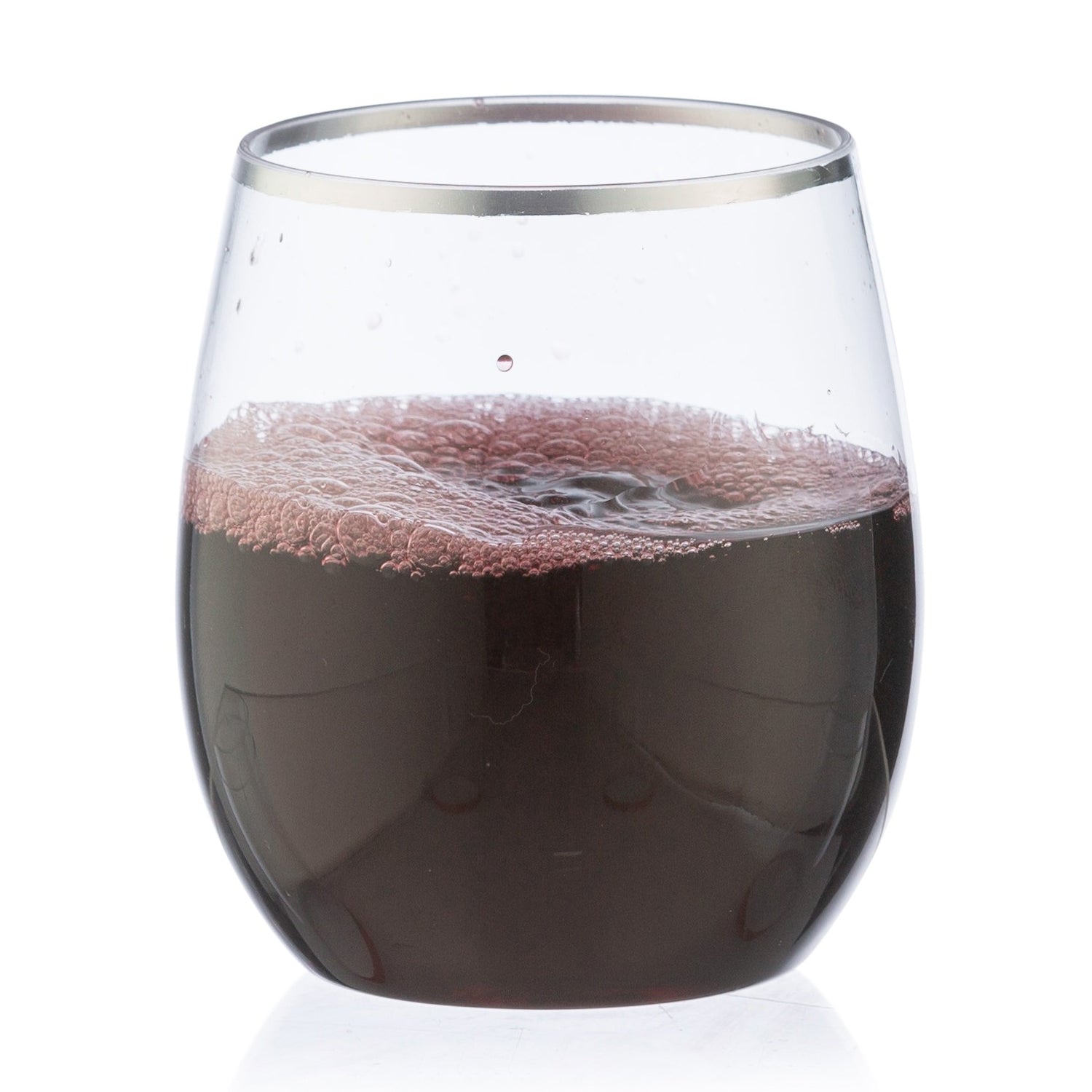 12oz Silver Rim Stemless Plastic Wine Glasses Goblet 6 Pack
