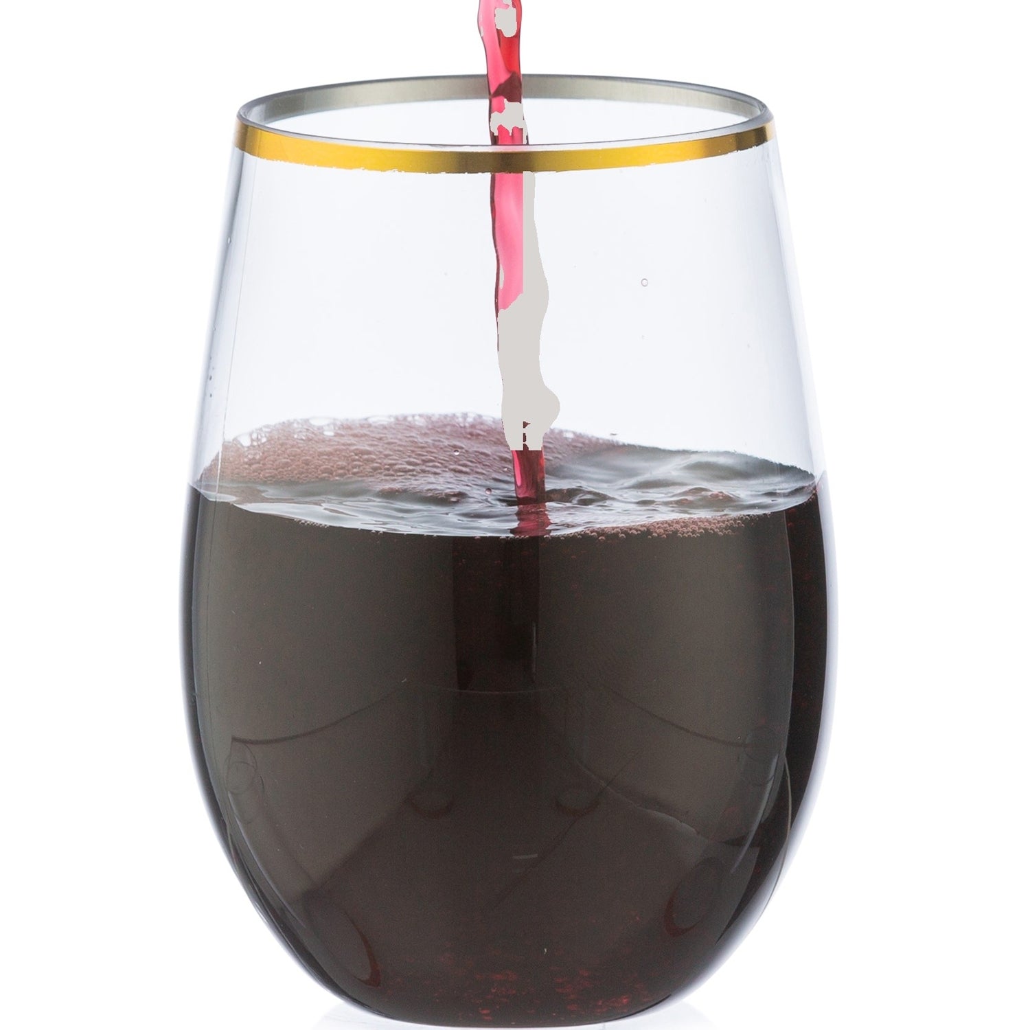 16 oz Gold Rim Stemless Plastic Wine Glasses Goblet 6 Pack