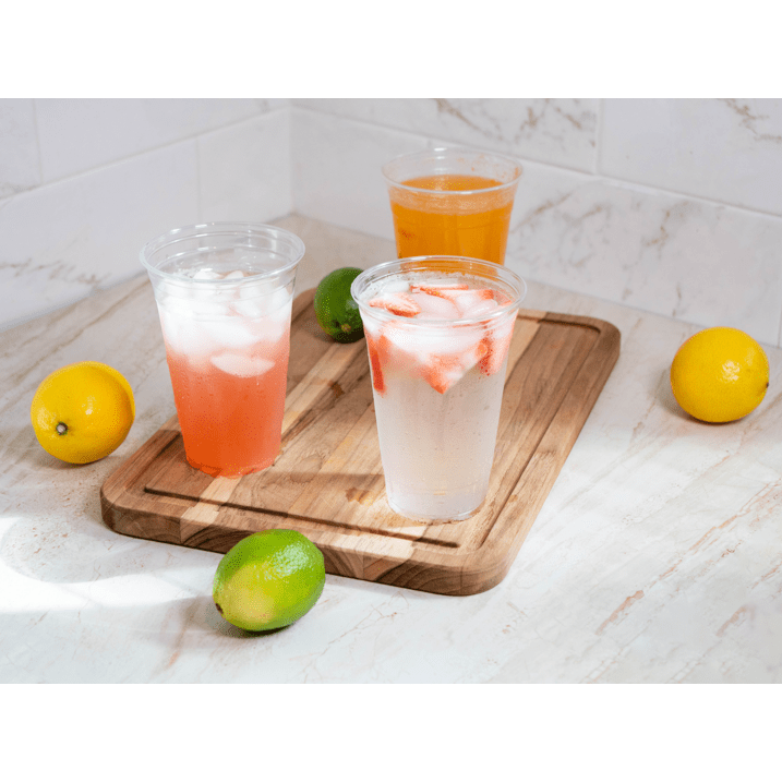 24oz Clear PET Cups With Flat Lid & Straw, for All Kinds of Beverages Plastic