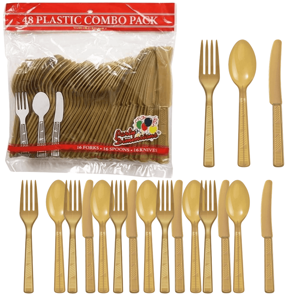 GOLD Complete Plastic Disposable Dining Solution for Your Event: Budget Party Set