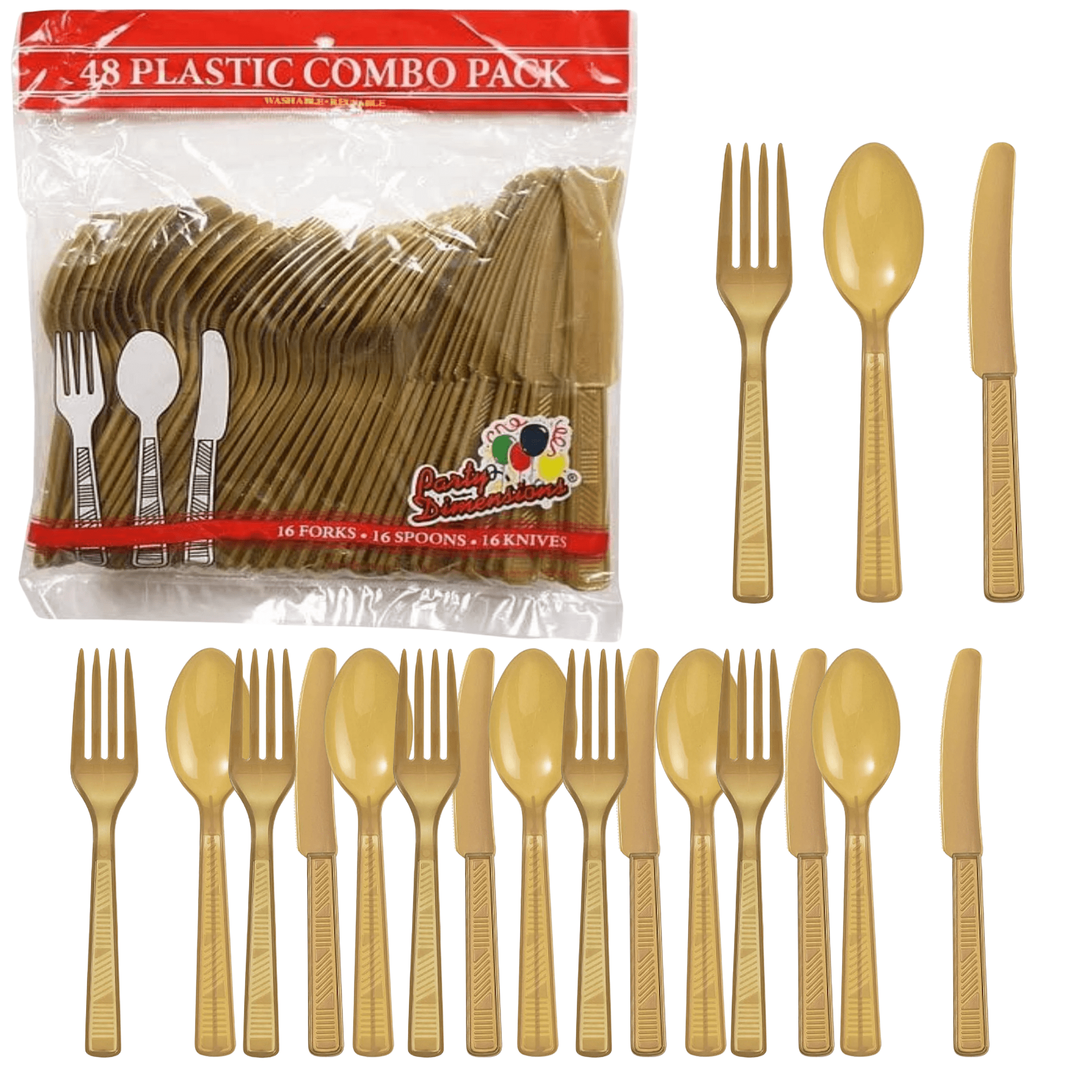 GOLD Complete Plastic Disposable Dining Solution for Your Event: Budget Party Set
