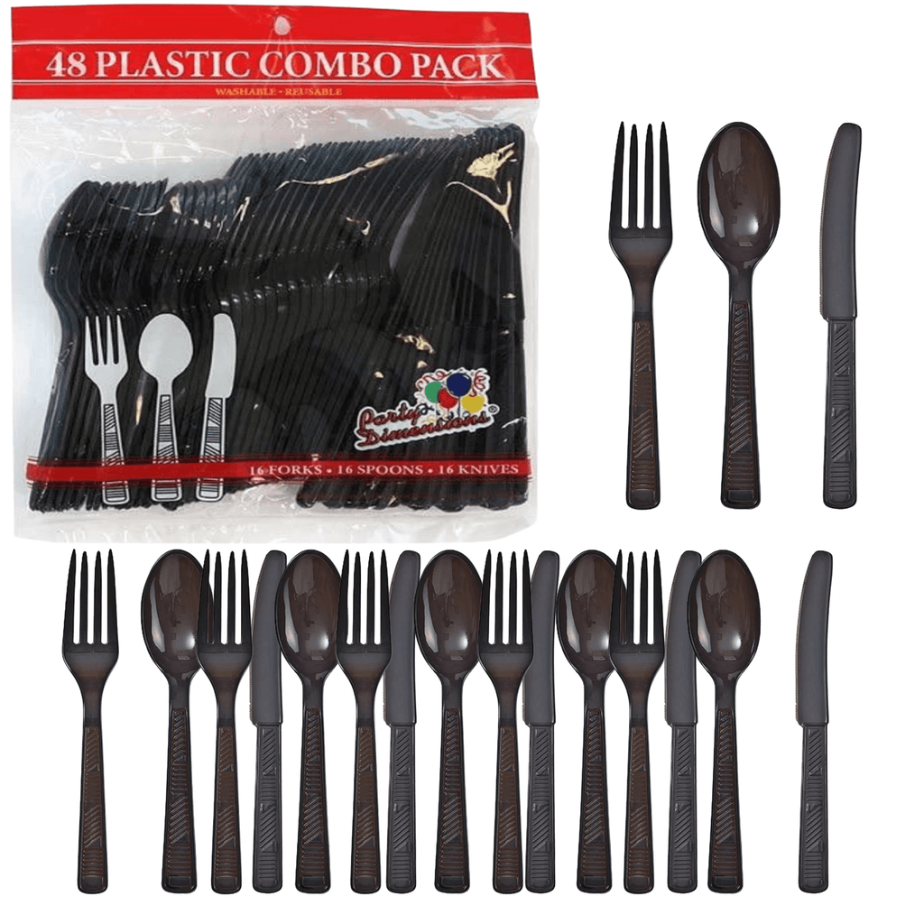 BLACK Complete Plastic Disposable Dining Solution for Your Event:Budget Party Set