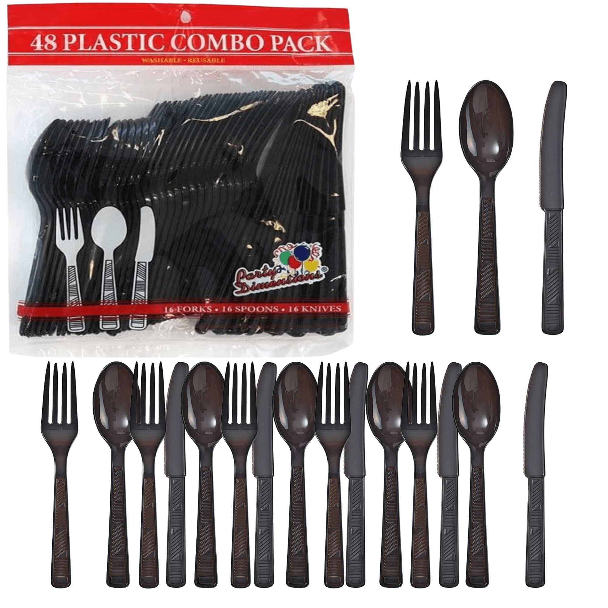 BLACK Complete Plastic Disposable Dining Solution for Your Event:Budget Party Set