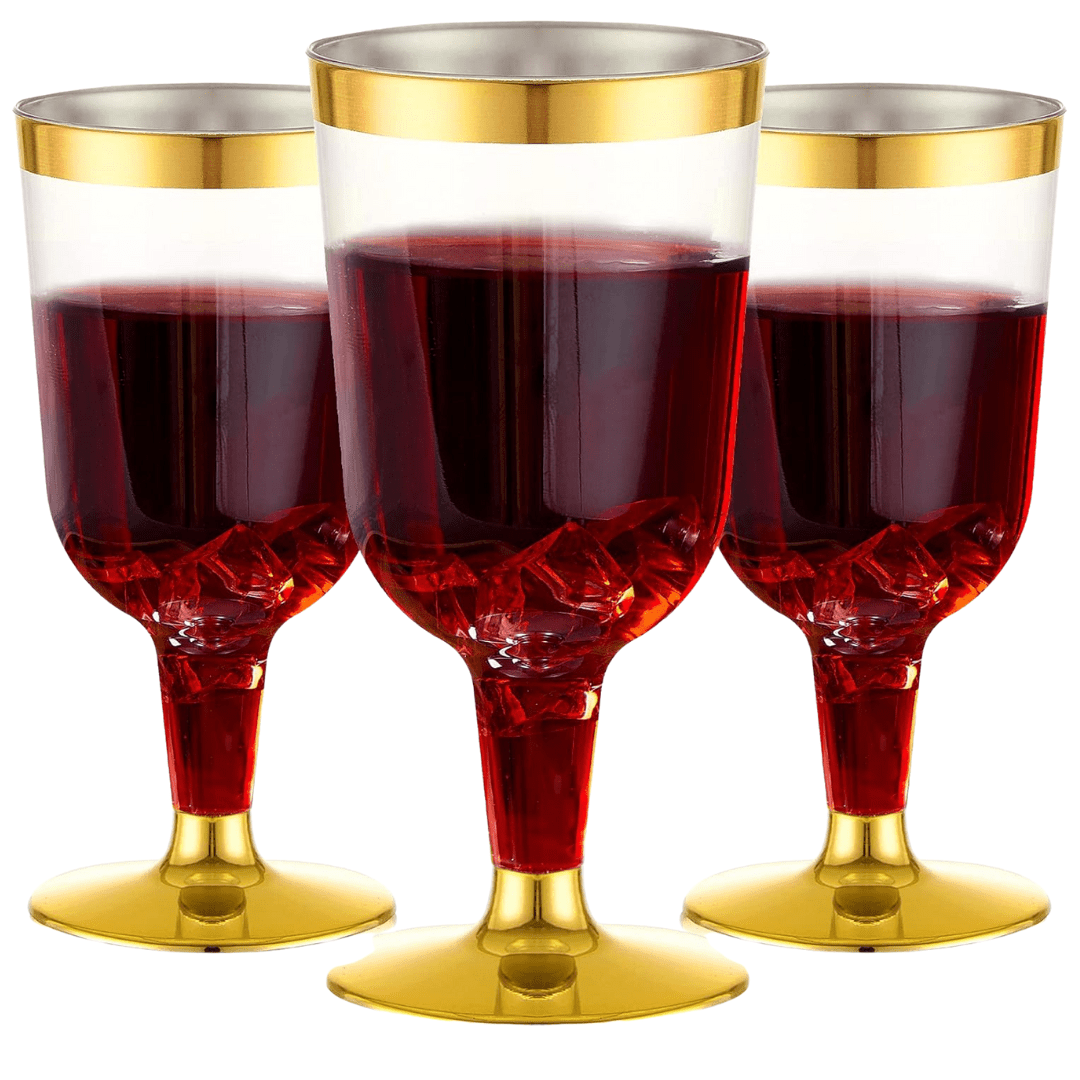 6.5oz Wine Cups With Gold Rim & Bottom Plastic Disposable