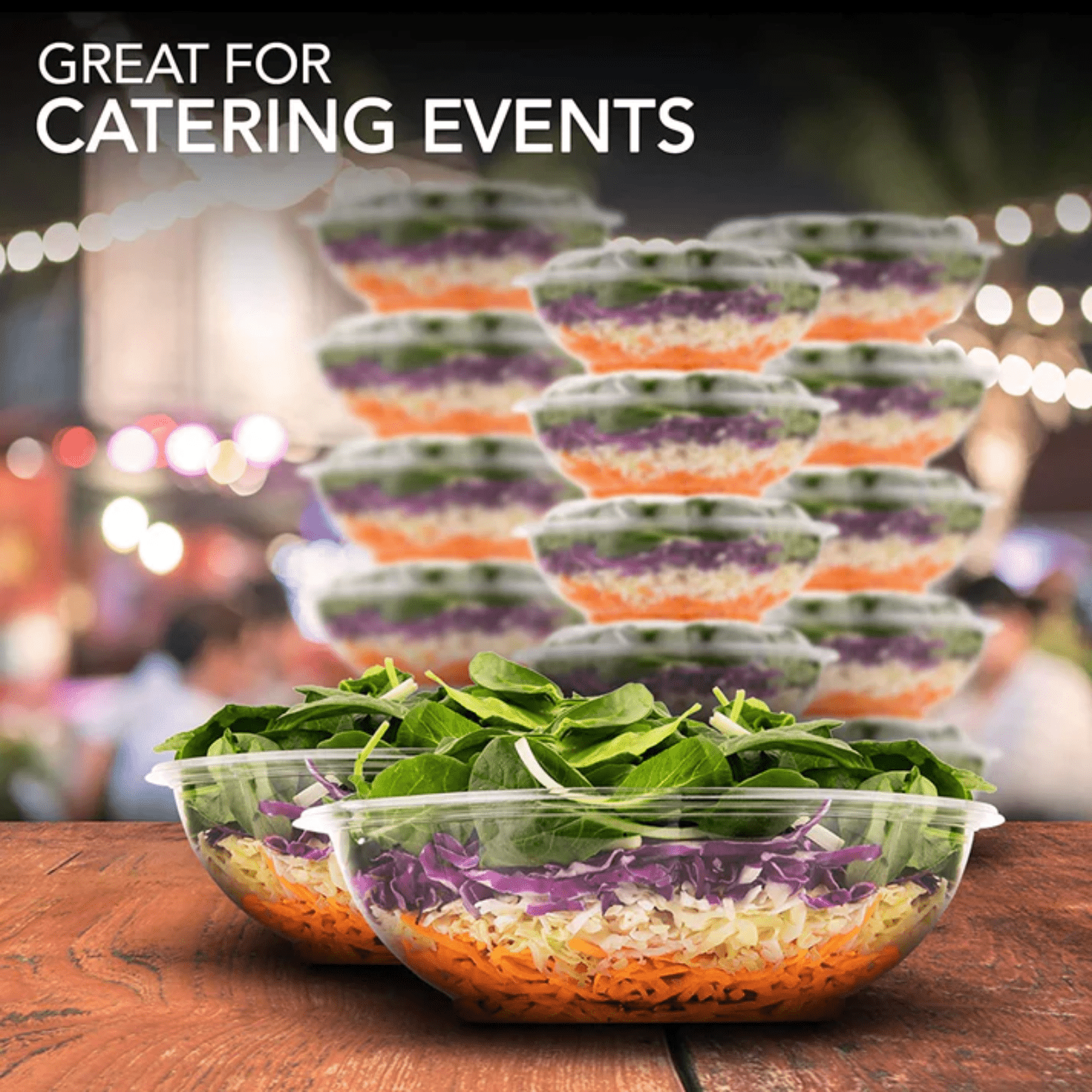 *WHOLESALE* 64oz Rose Salad Bowls To-Go Containers with lids  Plastic Disposable 100/case