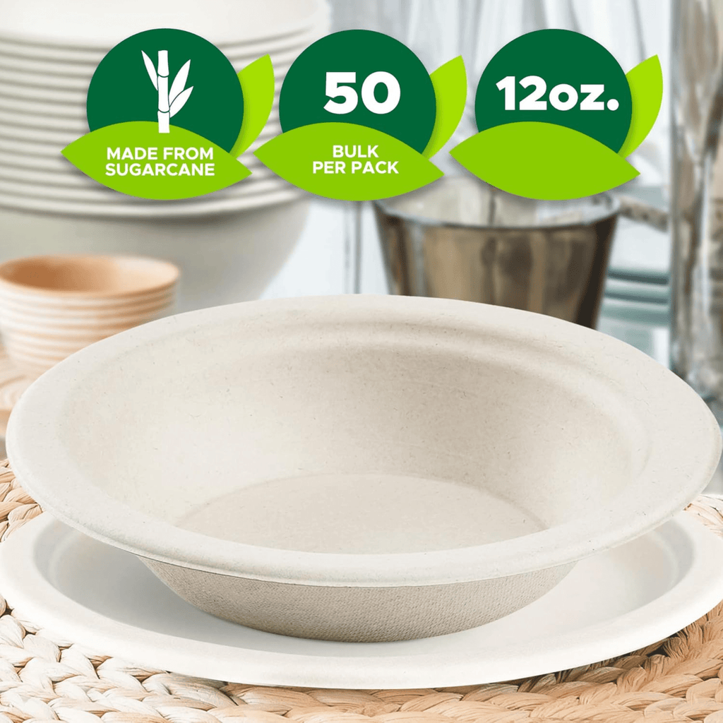 Eco 16oz Biodegradable Compostable Soup Bowls: 50 Pack