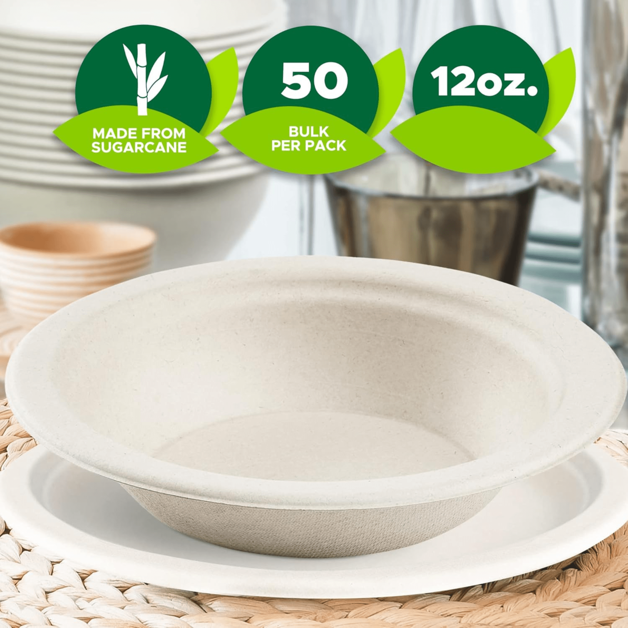 Eco 16oz Biodegradable Compostable Soup Bowls: 50 Pack