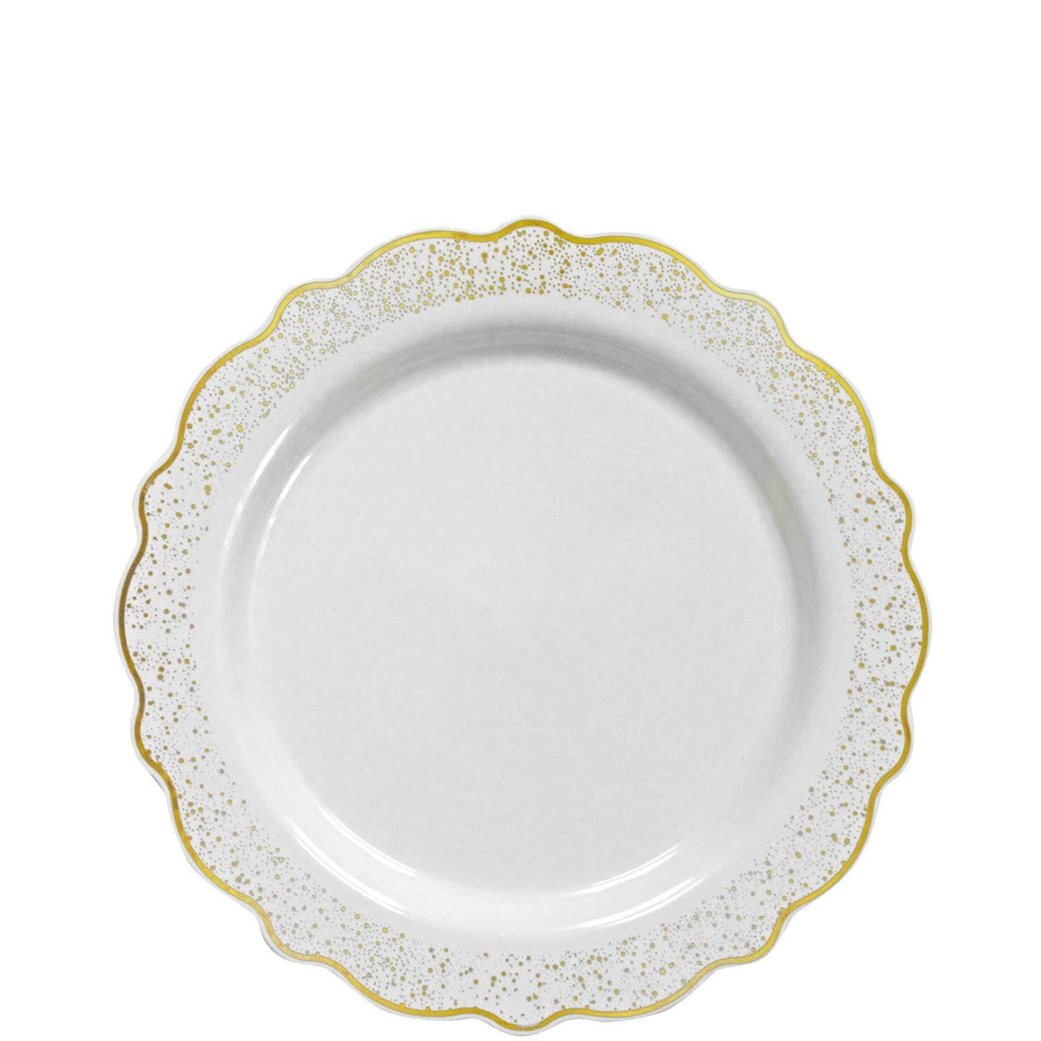 Confetti 7.5" Plastic Plate White Gold 10 Pack