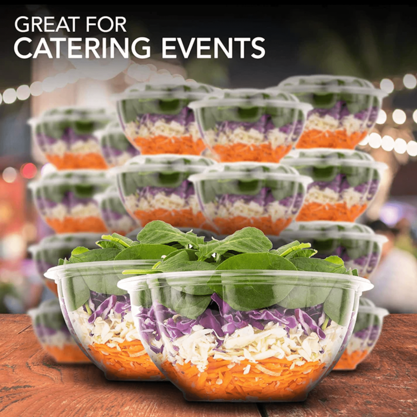 48oz  Rose bowl Salad Bowls To-Go Containers with Airtight Lids Disposable Plastic