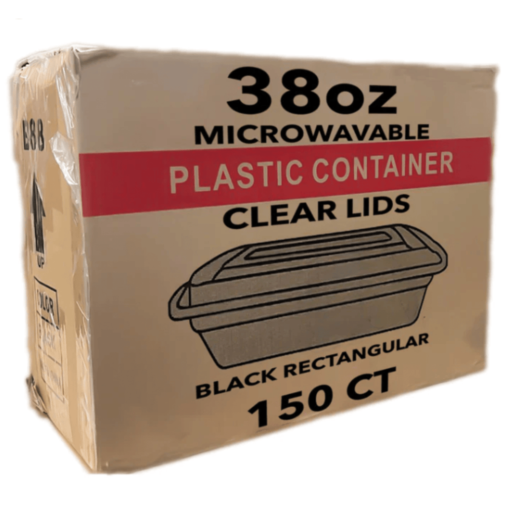 *WHOLESALE* 38oz Black Plastic Rectangular Containers with clear lids Disposable 150/Case