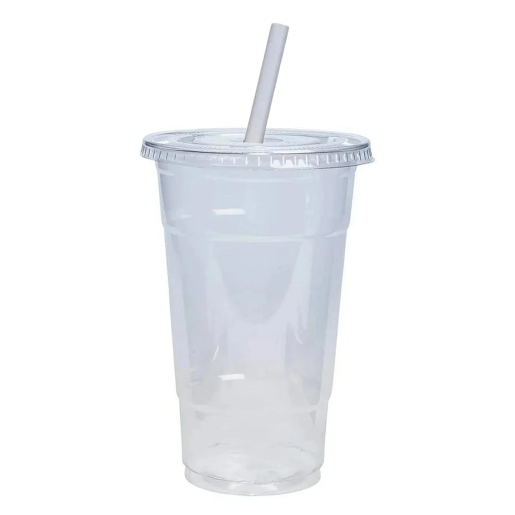 24oz Clear PET Cups With Flat Lid & Straw, for All Kinds of Beverages Plastic