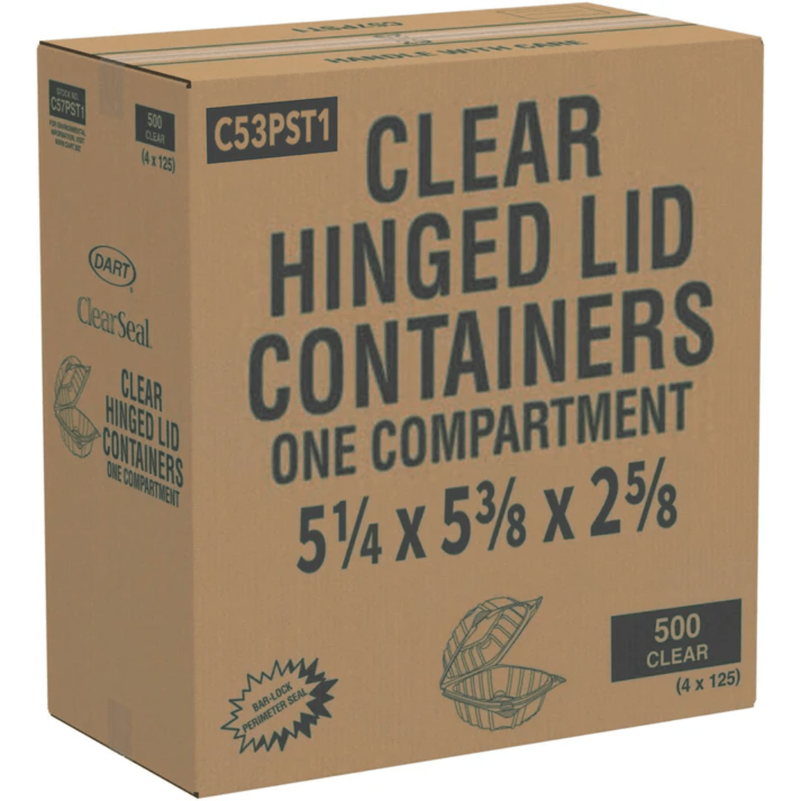 *WHOLESALE* DART Lid Container Model # C53PST1 Clear Seal Hinged Plastic 500/case