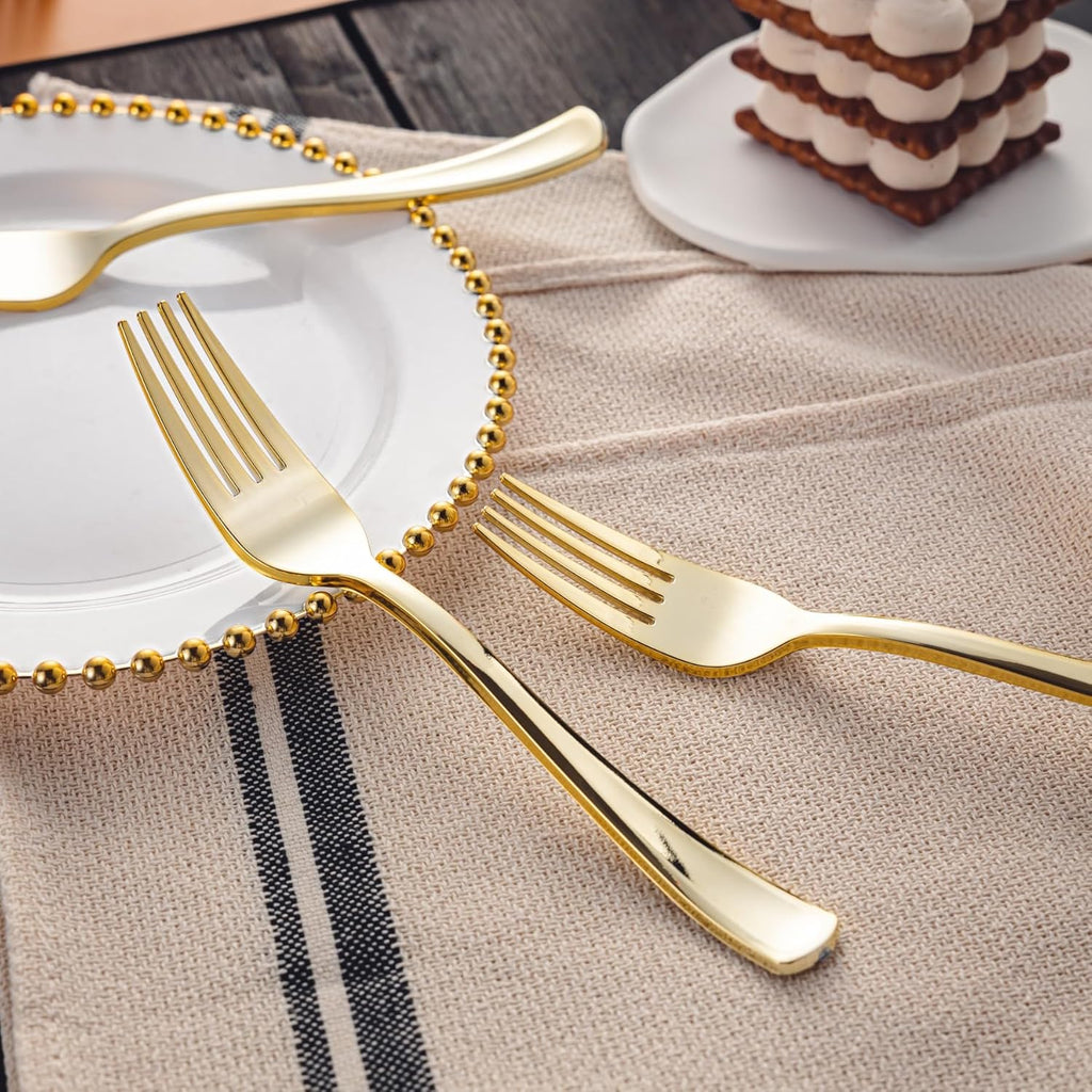 *BUY BULK* Gold Polished Forks Heavy Weight Plastic Disposable