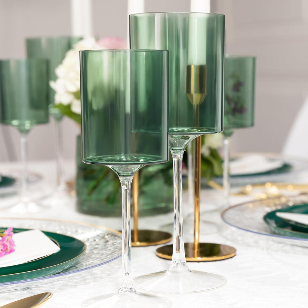 14oz Two Tone  Green /Clear Plastic Wine Goblets