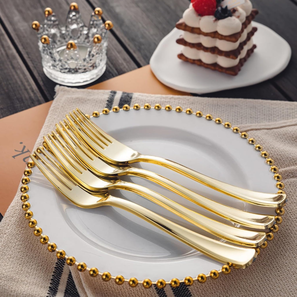 Forks Gold Cutlery Heavyweight Disposable Plastic