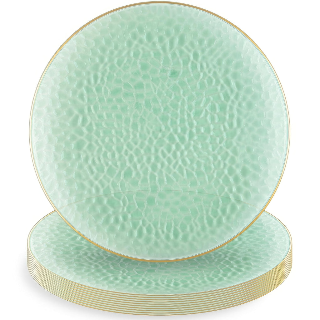 Organic Hammered 7" Green with Gold Rim  Plastic Disposable Dessert Plate