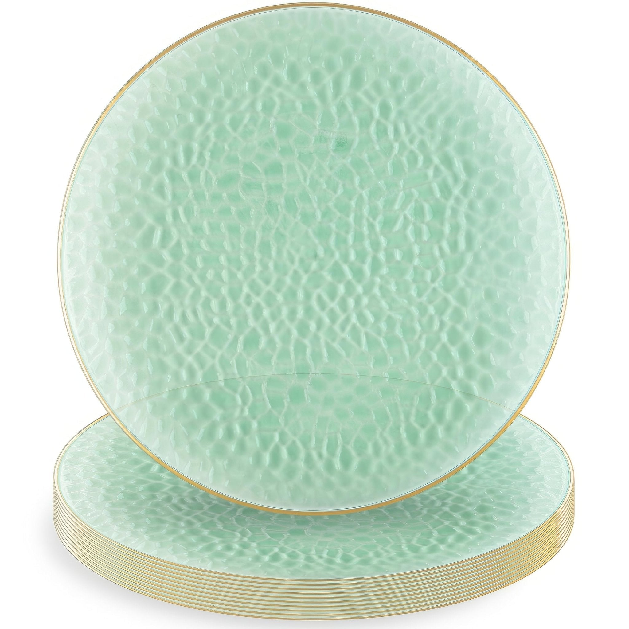 Organic Hammered 7" Green with Gold Rim  Plastic Disposable Dessert Plate