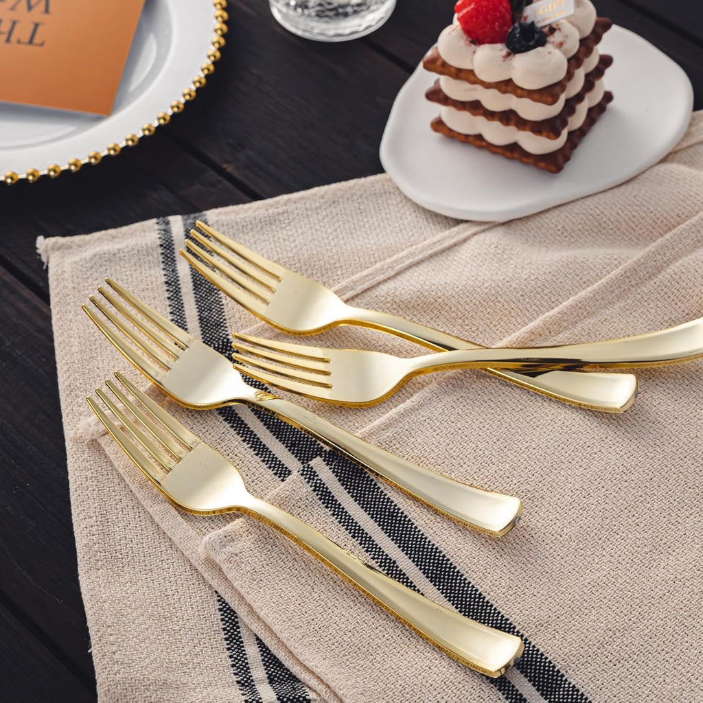 *BUY BULK* Gold Polished Forks Heavy Weight Plastic Disposable