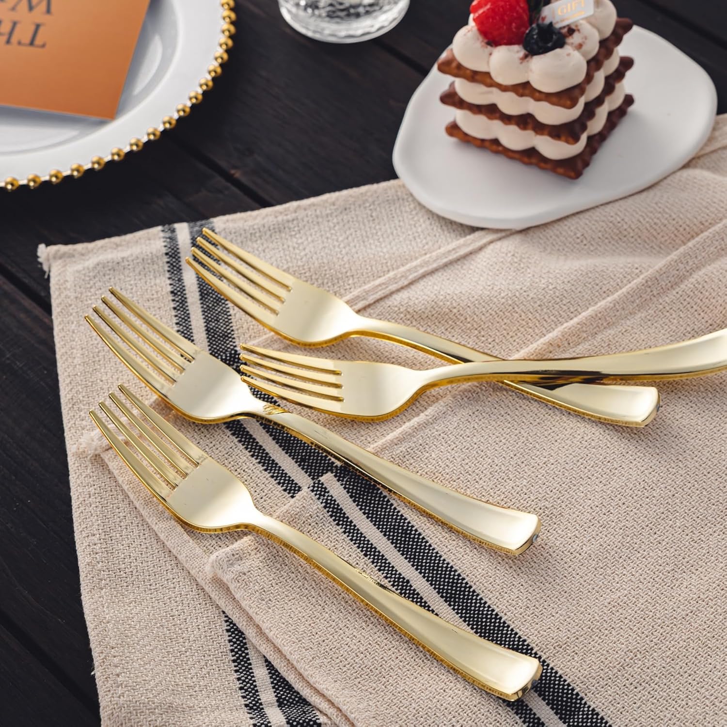 *BUY BULK* Gold Polished Forks Heavy Weight Plastic Disposable