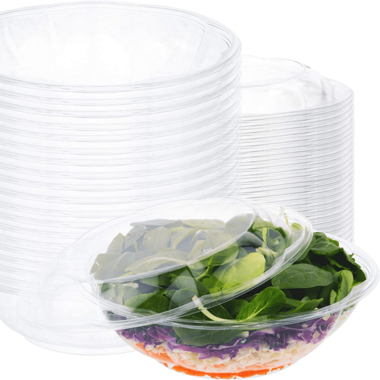 *WHOLESALE* 64oz Rose Salad Bowls To-Go Containers with lids  Plastic Disposable 100/case