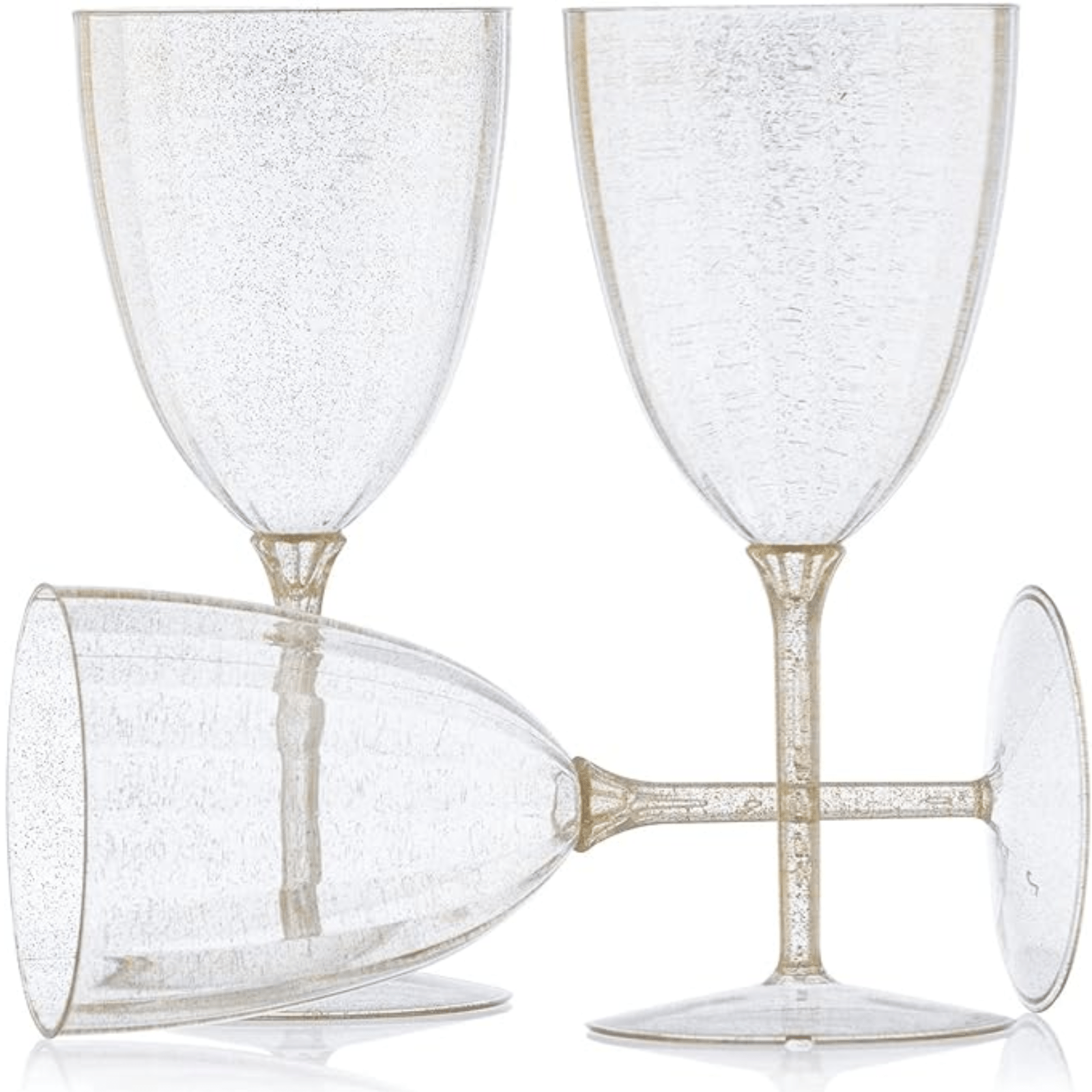 7 oz Gold Glitter Disposable Plastic Wine Glasses Goblet 8 Pack