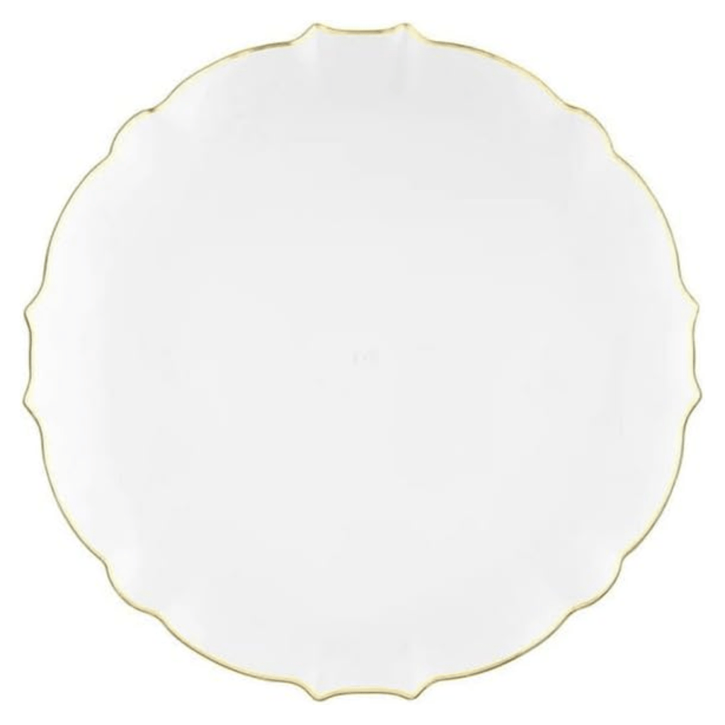 Luxe 10.25" White With Gold Rim Plastic Heavyweight Dinner Plates 10 Pack