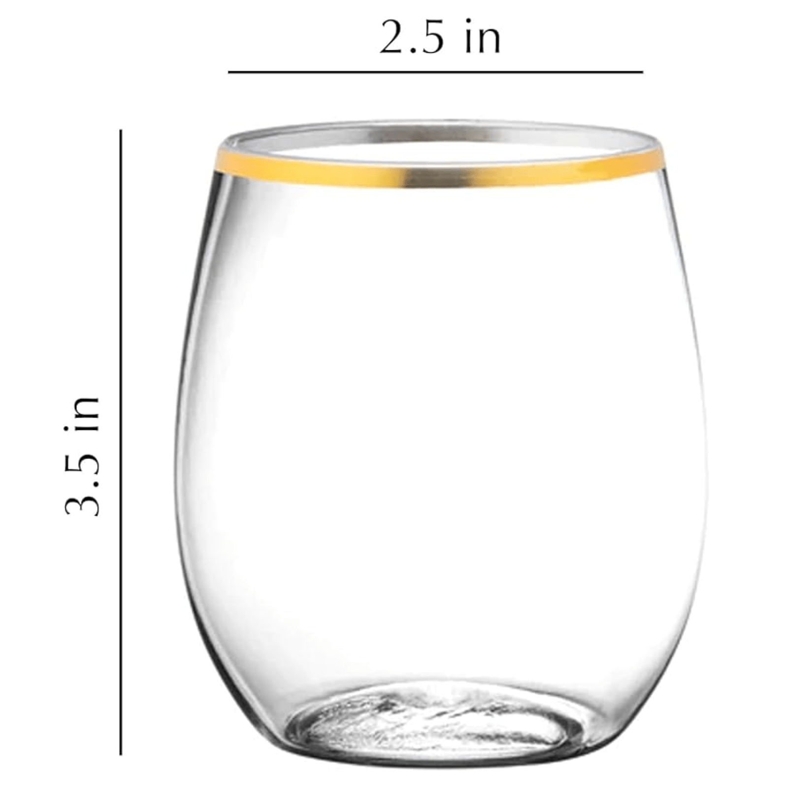 12oz Gold Rim Stemless Plastic Wine Glasses Goblet 6 Pack