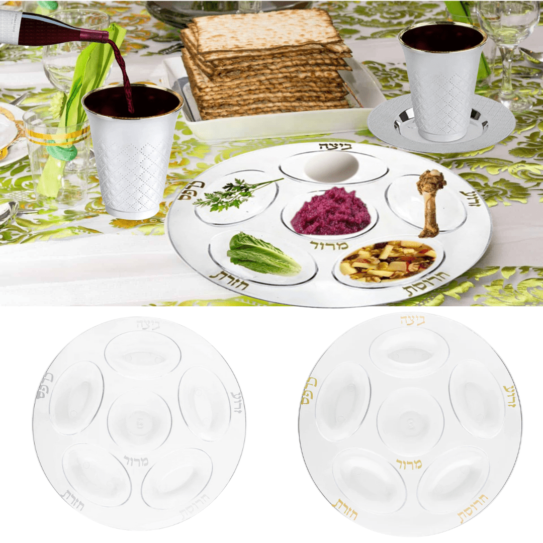 Seder Plate Clear & Gold Plastic Platter Extra Strong Quality