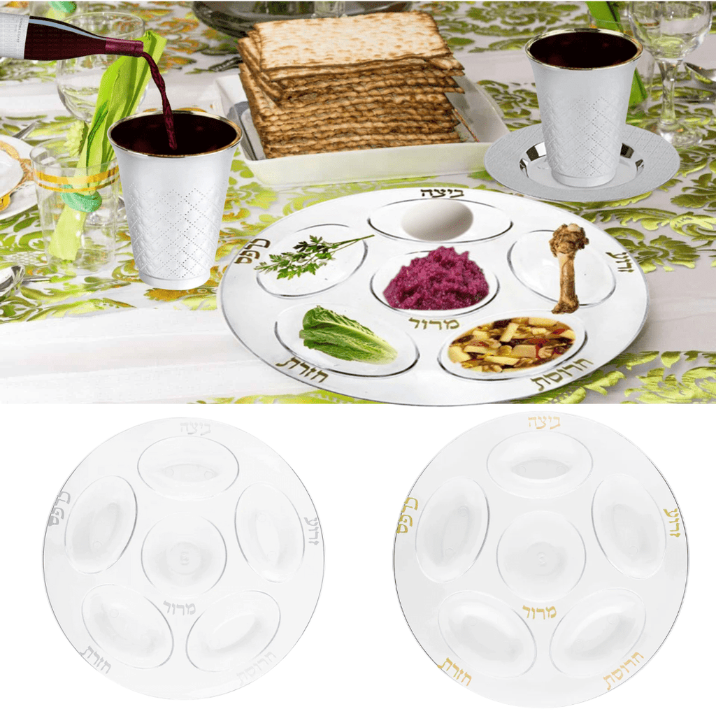 Seder Plate White & Silver Plastic Platter Extra Strong Quality