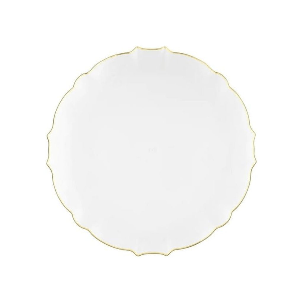 Luxe 7.5" White With Gold Rim Plastic Heavyweight Dessert Plates 10 Pack